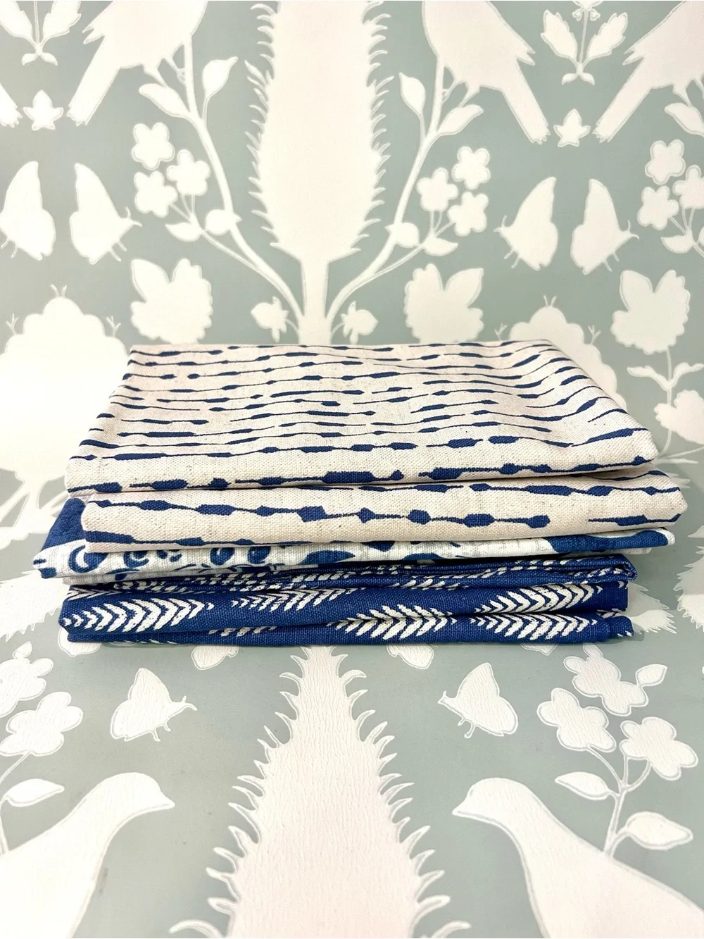 Blue & White Patterned Cotton 20 x 20 Pillow Inserts Collection of 6